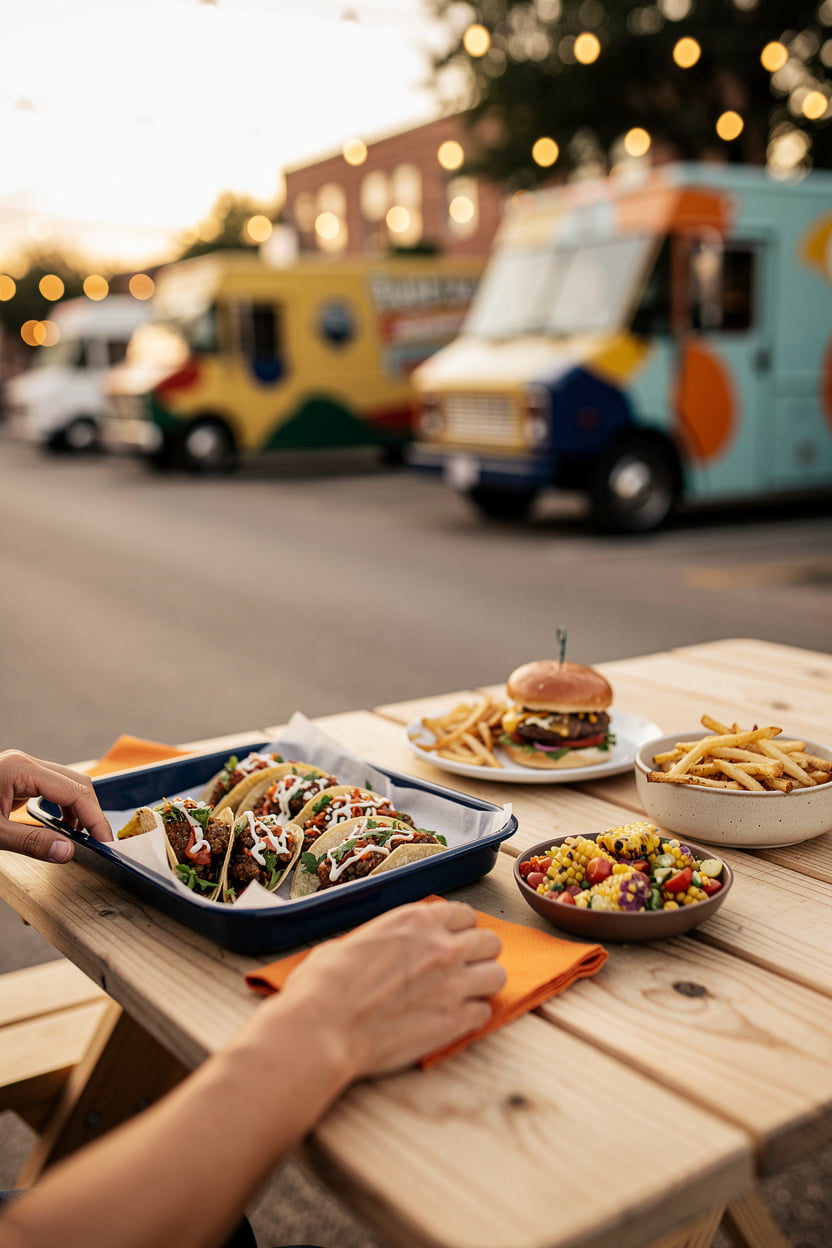 Find My Food Truck community gathering with food trucks serving residents on a local Abilene, TX street