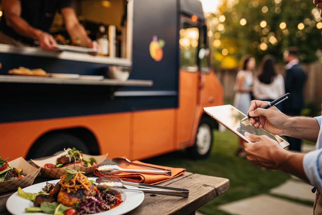 Find My Food Truck serving guests from a food truck at a private outdoor event in Abilene, TX