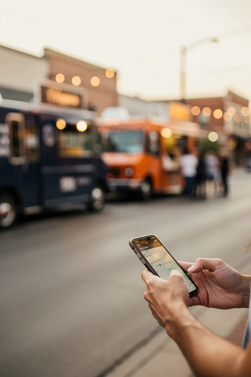 Find My Food Truck guide to finding food trucks in Abilene, TX 79601, with a street-food scene at dusk